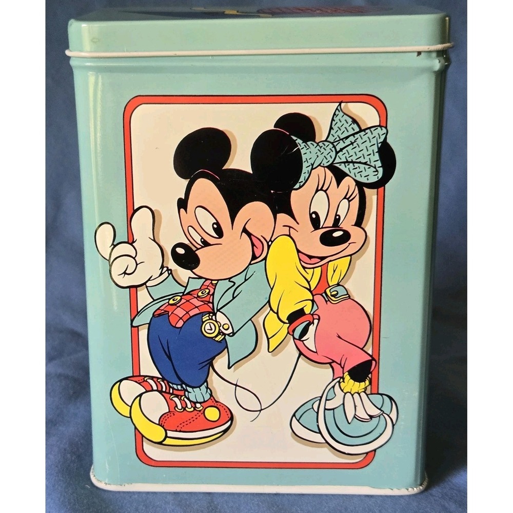Vintage The Tin Box Company Disney Tall Rectangular Mickey Minnie Retro Tin
